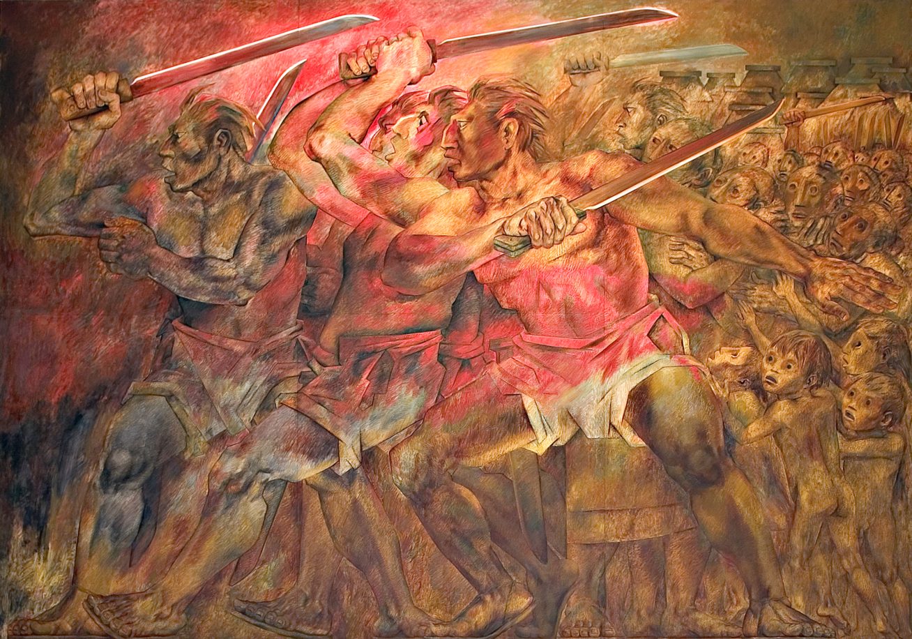 Mural of the Caste War by Fernando Castro Pacheco inside Mérida's Palacio de Gobierno